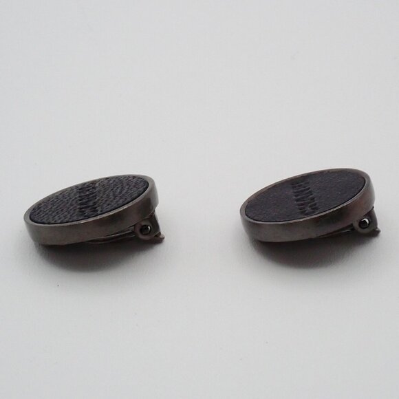 CHANEL Round Button Earrings 00A Clip-On Leather Silver Black Accessory 30RF - Picture 9 of 11